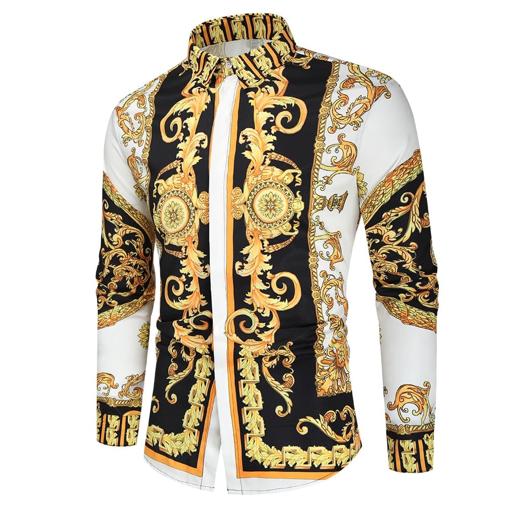Men's Slim Fit Paisley Print Long Sleeve Prom Party Shirt