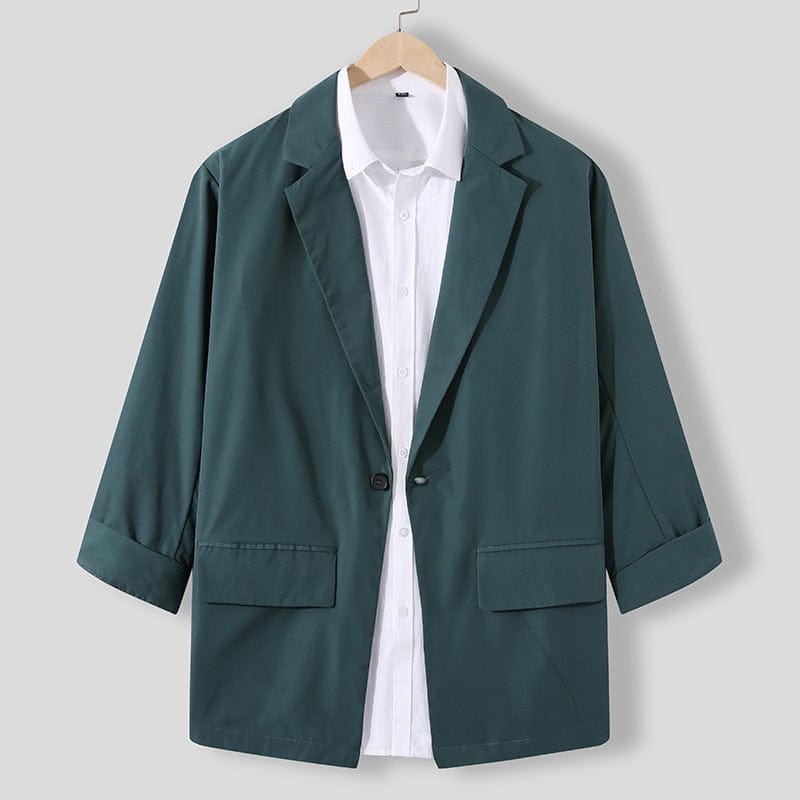 Men's Solid Lapel 3/4 Sleeve One Button Thin Blazer