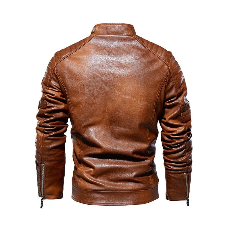 Men's Winter Fleece Faux Leather Motorcycle Stand-Collar Jacket