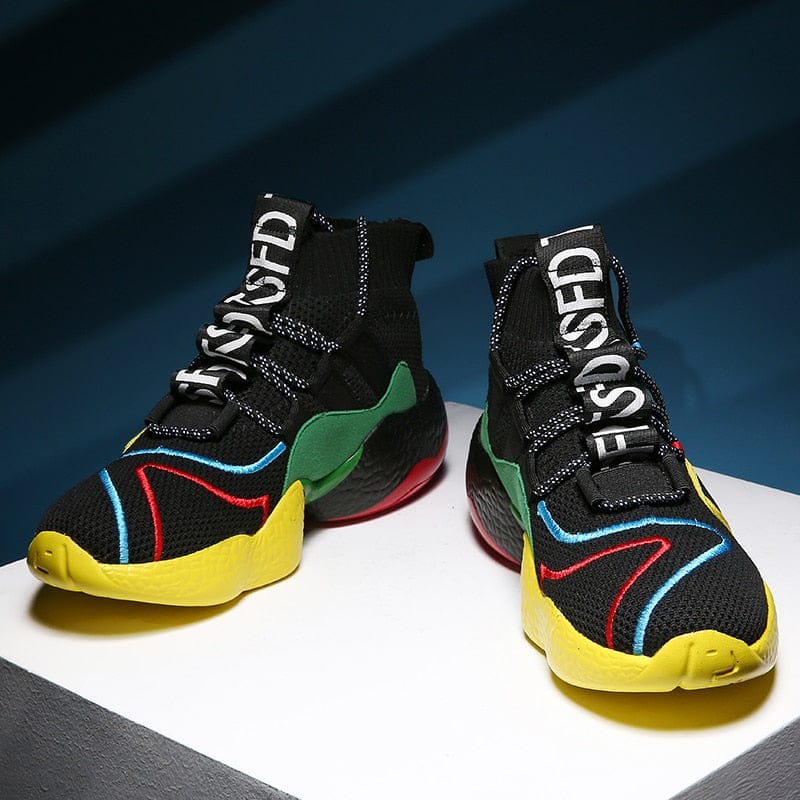 Men's Breathable Lace-Up Colorful Sock Casual Sneakers