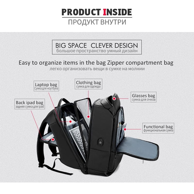 Men's 17 Inch Waterproof Laptop Backpack with USB Charging