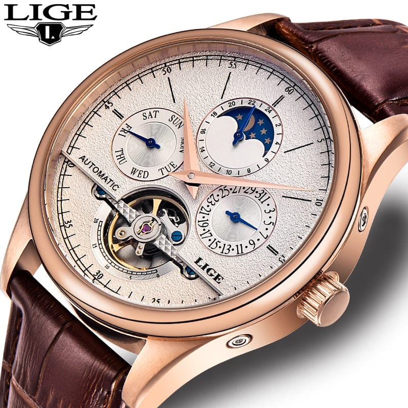 Men's Automatic Skeleton Tourbillon Watch with Calendar
