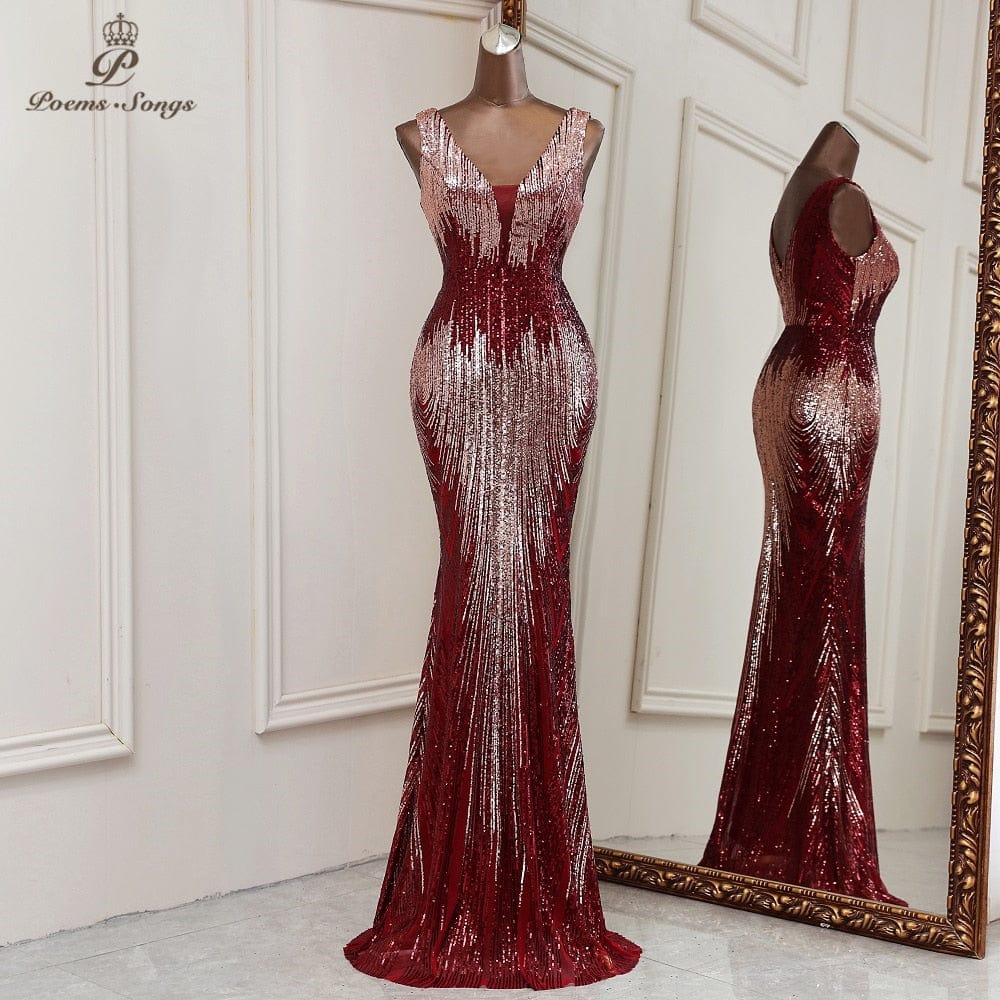 Women's Deep V-Neck Mermaid Formal Evening Dress