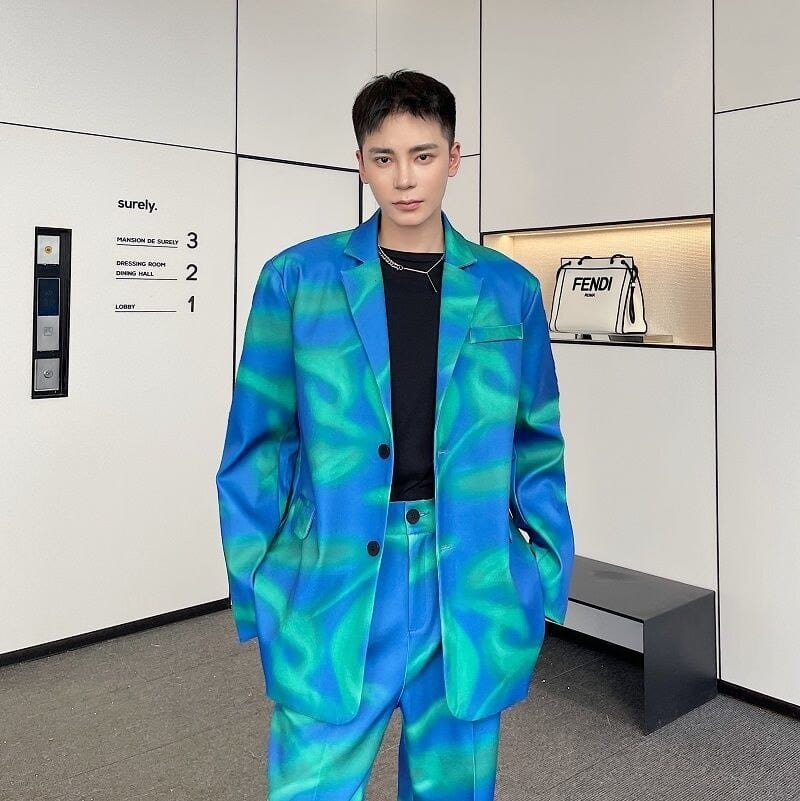 Men's Streetwear Print Single Breast Blazer Jacket