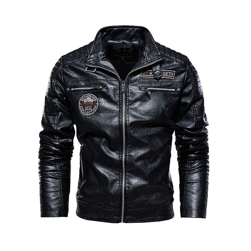 Men's Winter Fleece Faux Leather Motorcycle Stand-Collar Jacket