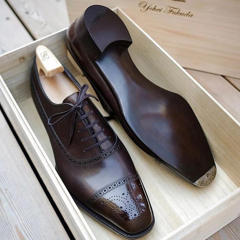 Men's Brown Black PU Lace-up Brogue Oxford Dress Shoes