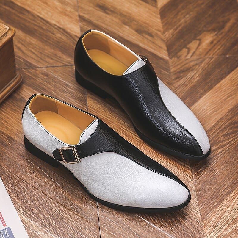 Men's Brown Buckle Mixed Color Handmade Dress Loafers