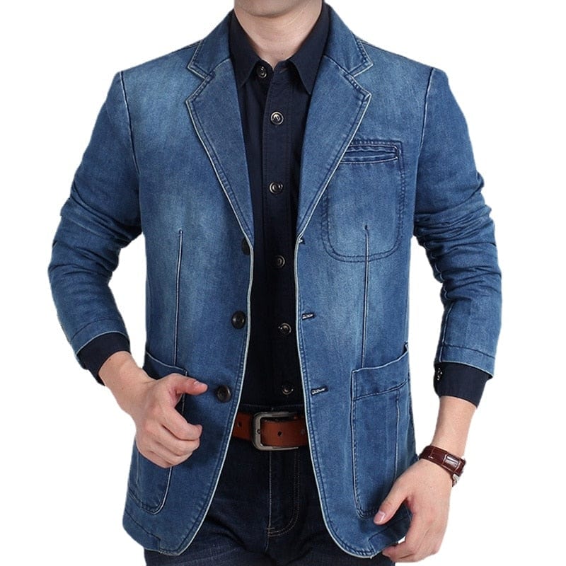 Men's Casual Denim Slim Single-Breasted Blazer Jacket