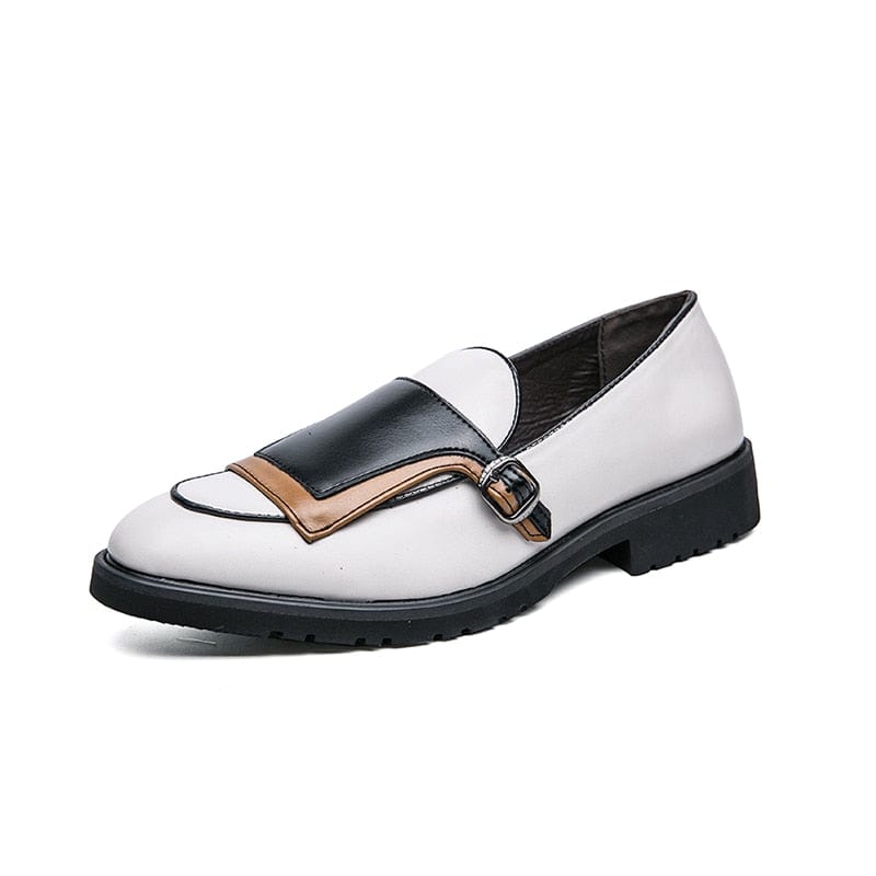 Men's Beige Blue Monk Strap PU Leather Party Loafers