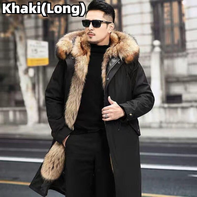 Men's Long Faux Fur Parka — Detachable Collar, Plush Lined