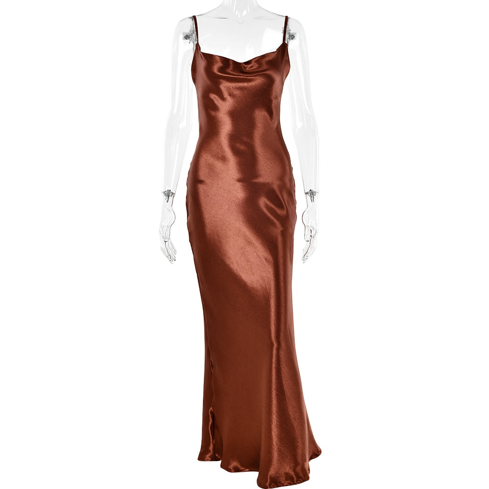 Women's Satin Lace-Up Backless Trumpet Long Party Dress