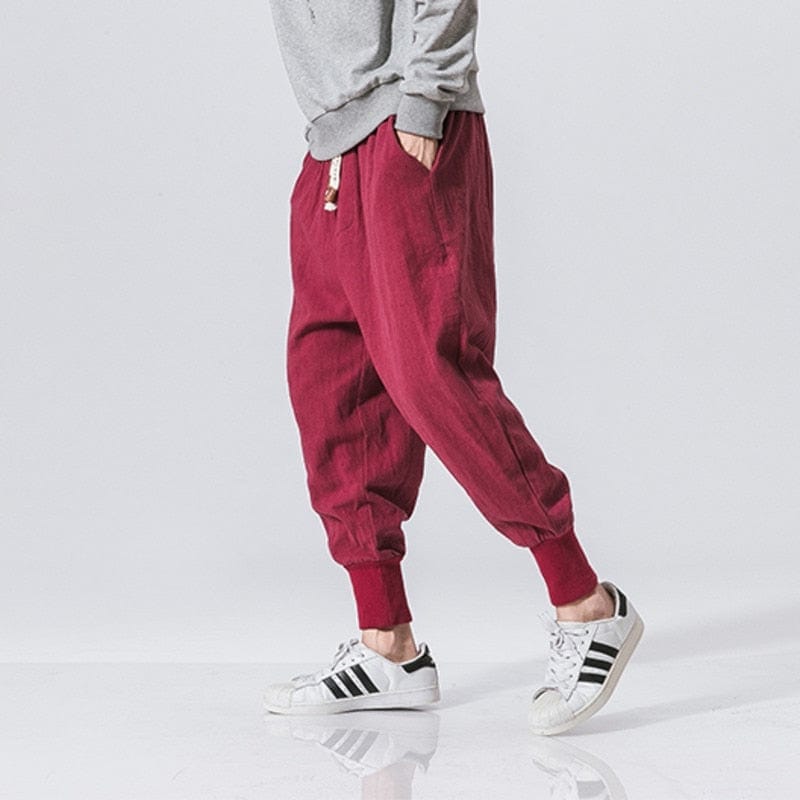Men's Chinese Cotton Linen Elastic Waist Harem Pants