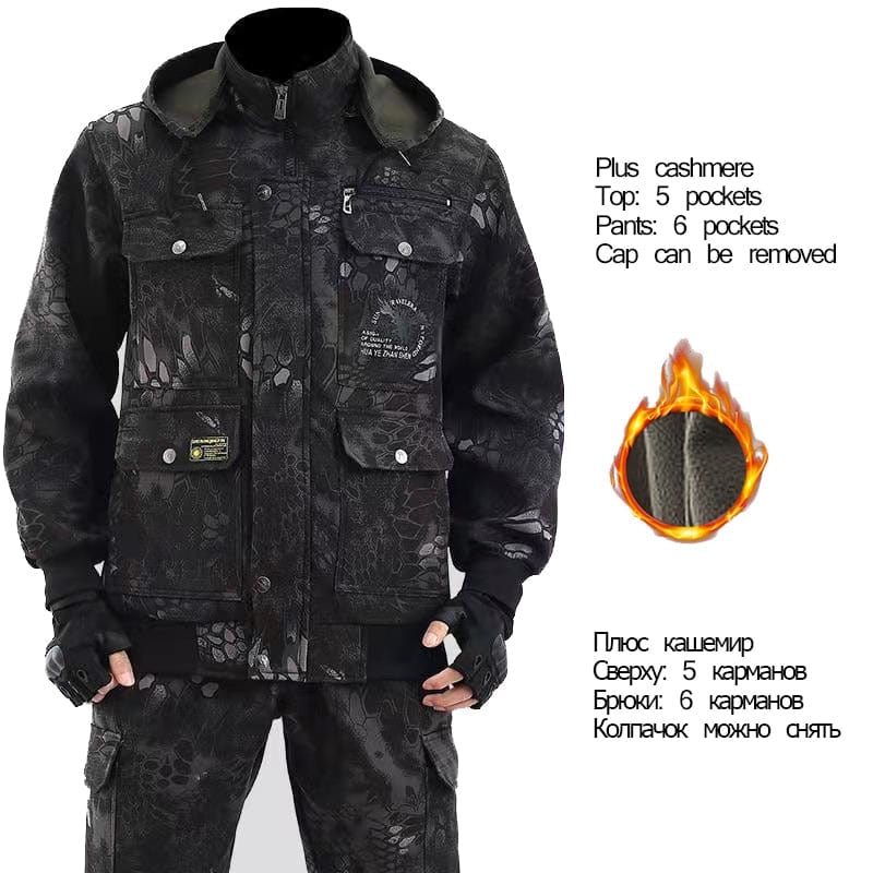 Men's Winter Fleece Work Jacket and Pants Set, Thick Mechanic Suit