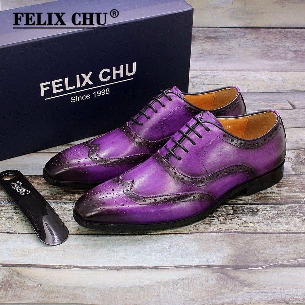 Men's Handcrafted Calfskin Wingtip Brogue Oxford Dress Shoes