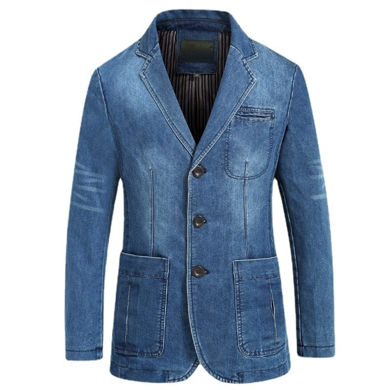 Men's Casual Denim Slim Single-Breasted Blazer Jacket