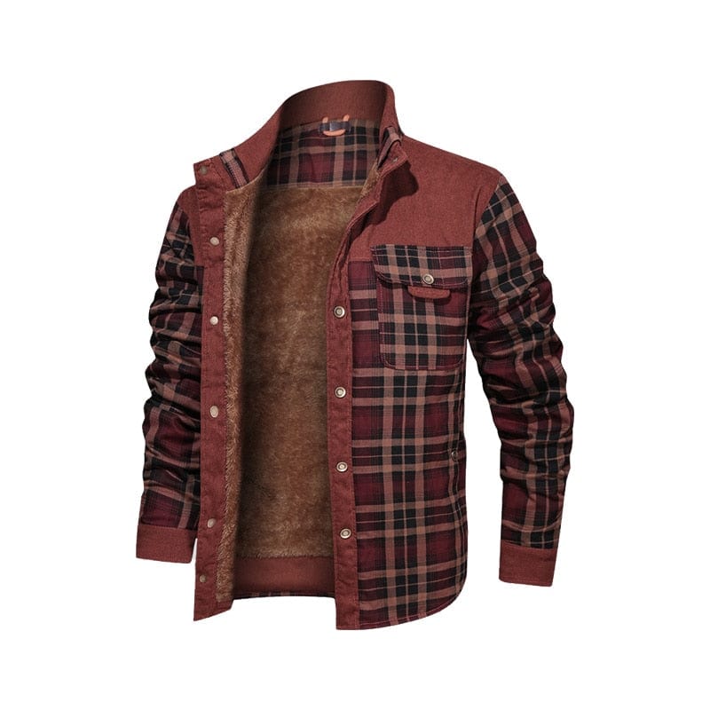 Men's Flannel Shirt Style Fleece Hooded Winter Jacket