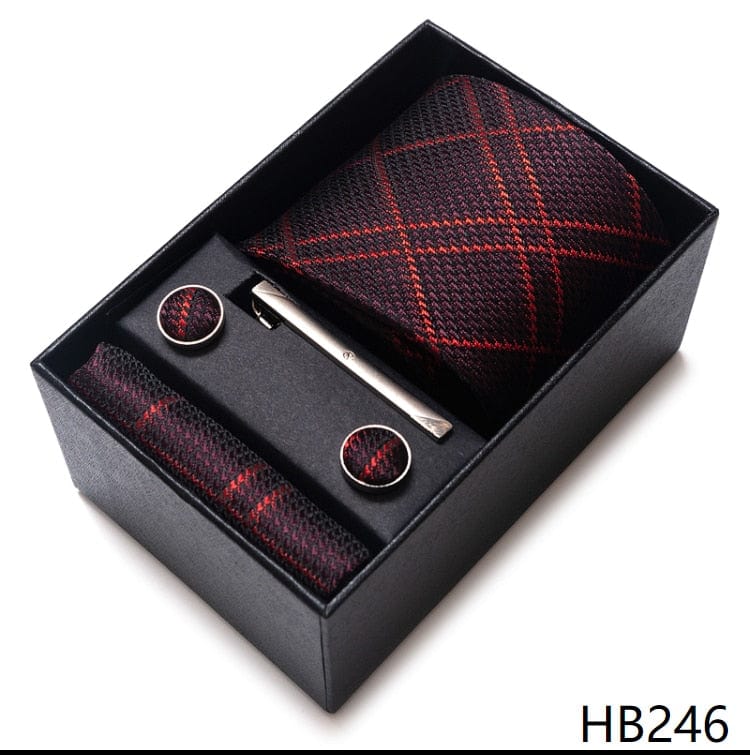 Men's Blue Gold Silk Tie, Handkerchief and Cufflink Set