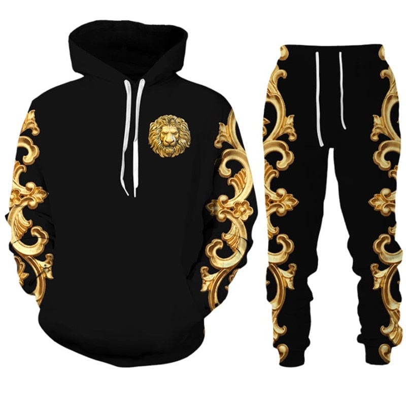 Men's 3D Lion Print Hoodie and Sweatpants Tracksuit