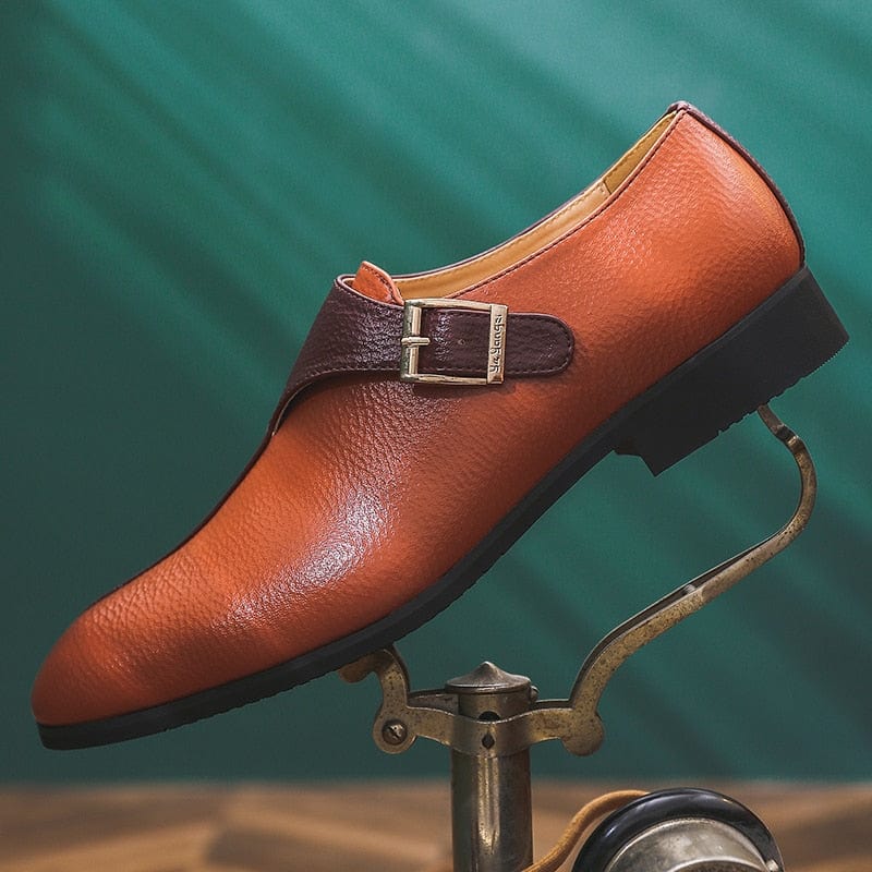 Men's Brown Buckle Mixed Color Handmade Dress Loafers