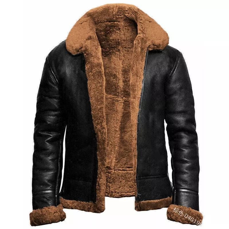 Men's Faux Fur Shearling PU Leather Winter Jacket