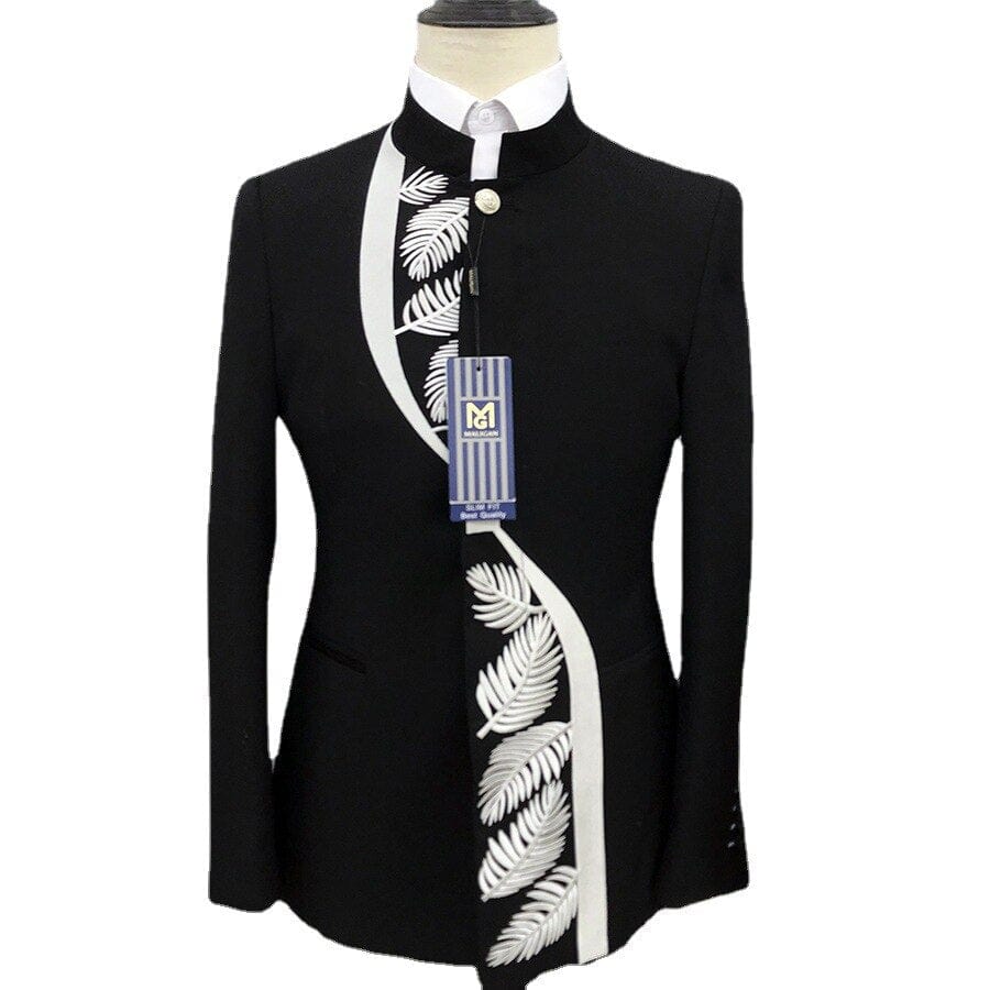 Men's Chinese Stand Collar Tunic Blazer and Pants Two-Piece Set
