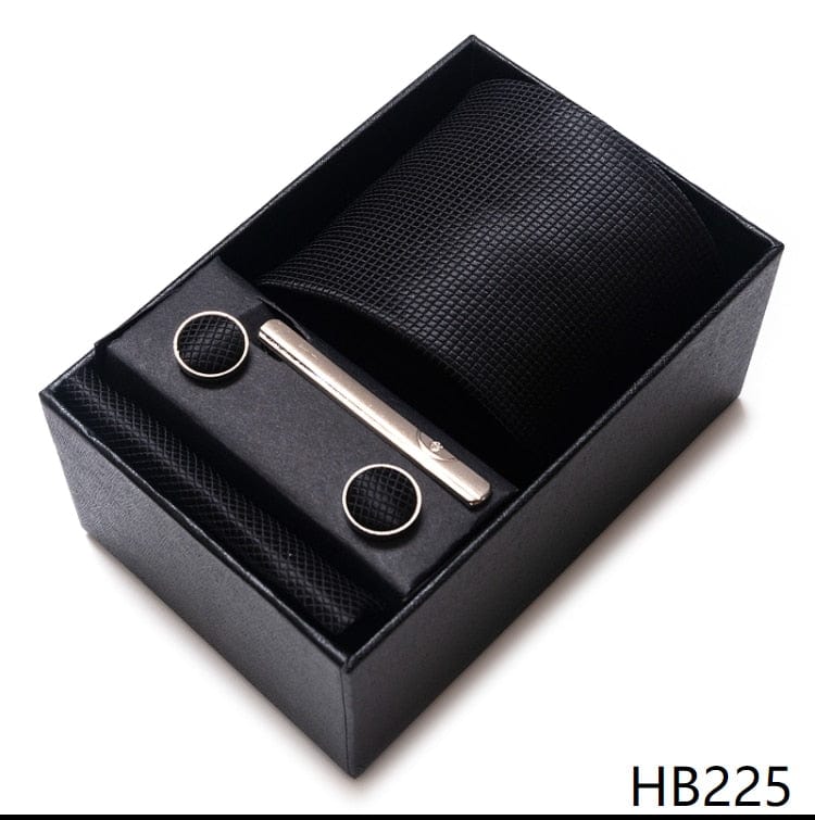 Men's Blue Gold Silk Tie, Handkerchief and Cufflink Set