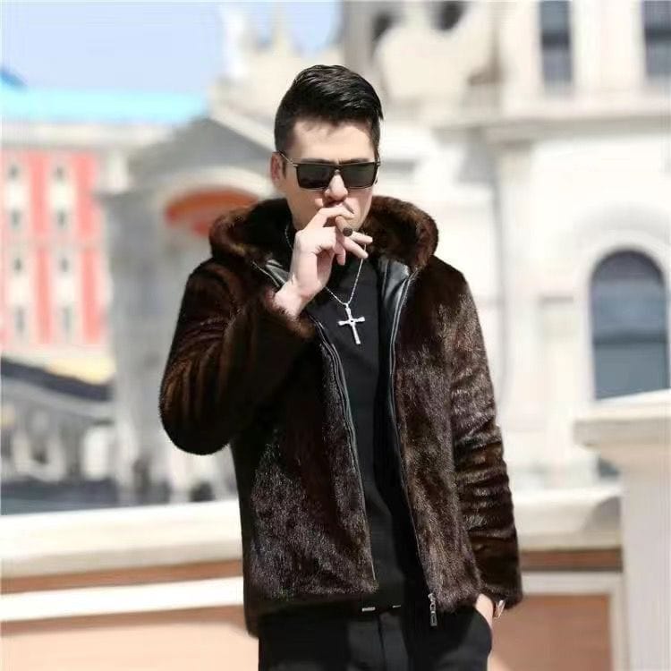 Men's Faux Mink Fur Lapel Warm Coat