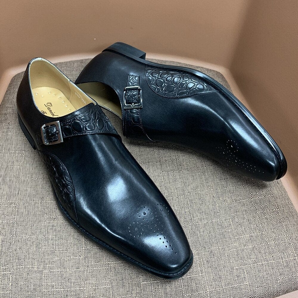 Men's Alligator Print Calf Leather Monk Strap Dress Shoes