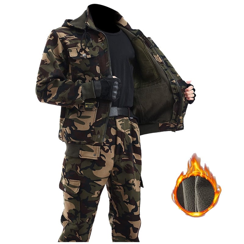 Men's Winter Fleece Work Jacket and Pants Set, Thick Mechanic Suit