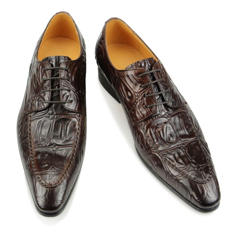 Men's Hand-Stitched Crocodile Print Derby Leather Dress Shoes