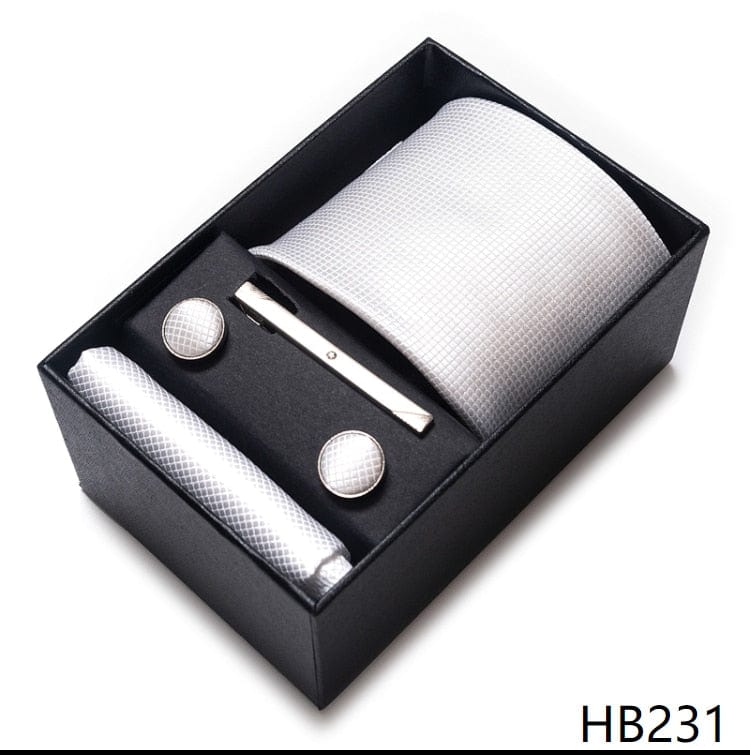 Men's Blue Gold Silk Tie, Handkerchief and Cufflink Set
