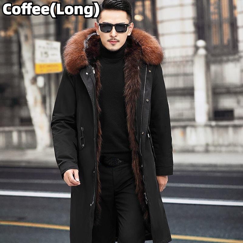 Men's Long Faux Fur Parka — Detachable Collar, Plush Lined