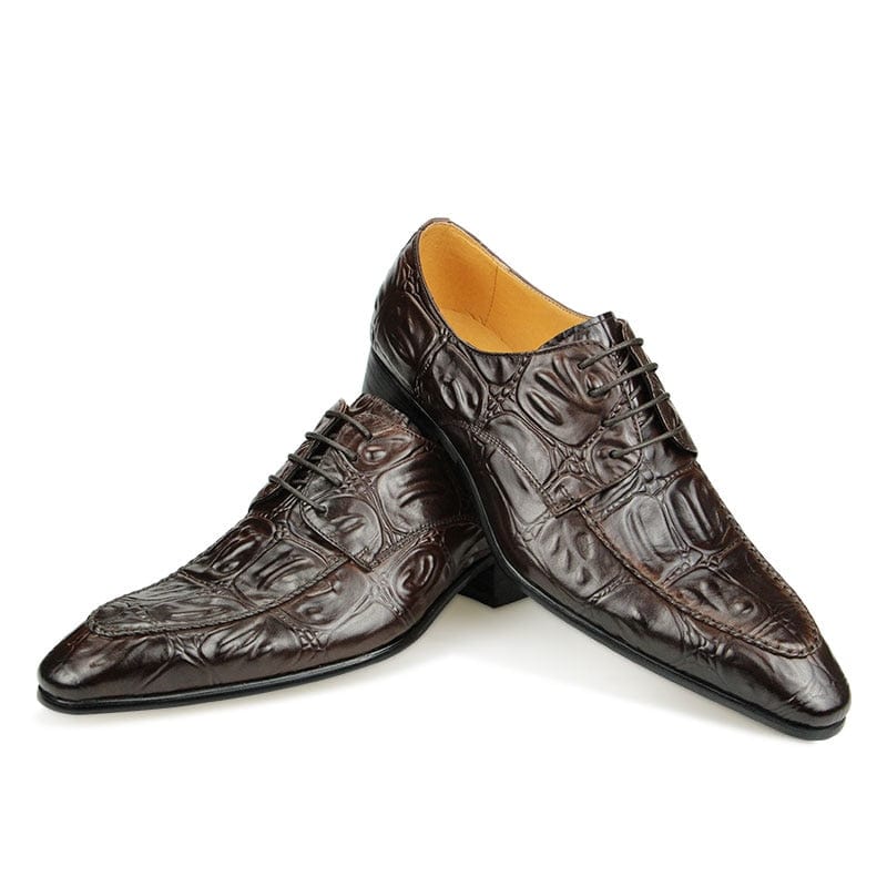 Men's Hand-Stitched Crocodile Print Derby Leather Dress Shoes