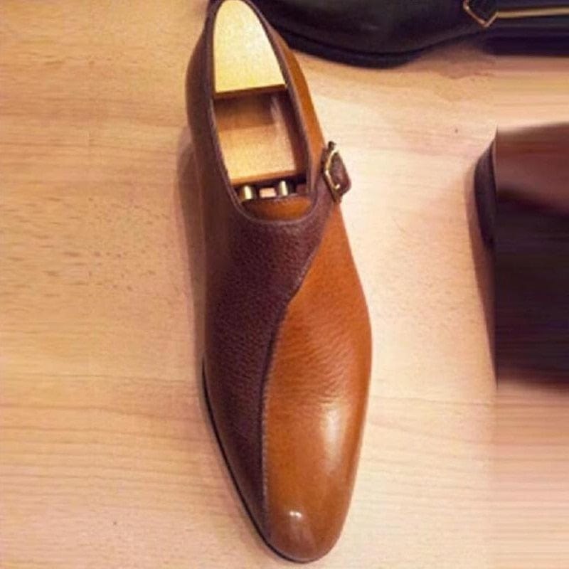 Men's Brown Buckle Mixed Color Handmade Dress Loafers