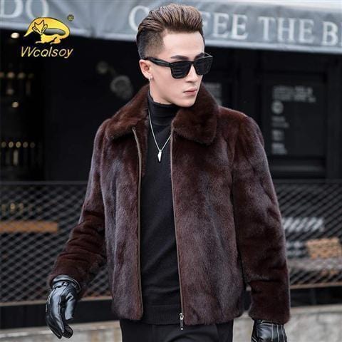 Men's Faux Mink Fur Lapel Warm Coat