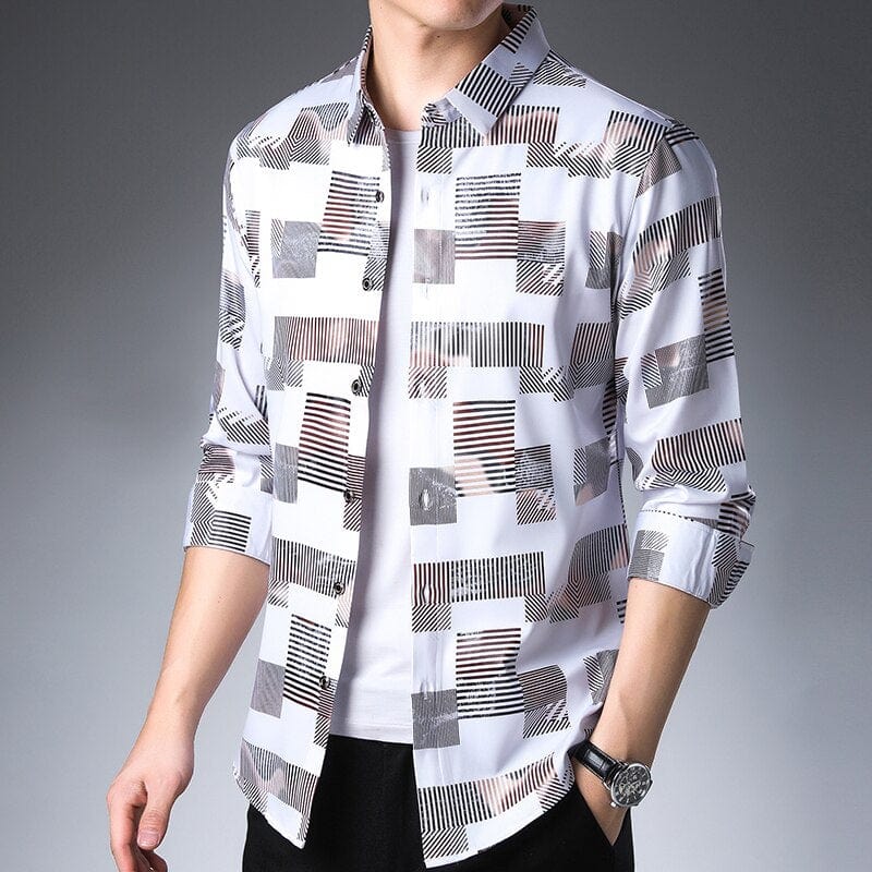 Men's Plaid Slim Fit Long Sleeve Dress Shirt