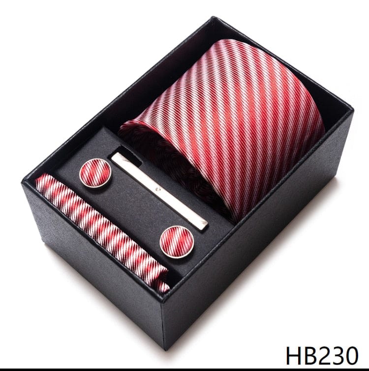 Men's Blue Gold Silk Tie, Handkerchief and Cufflink Set