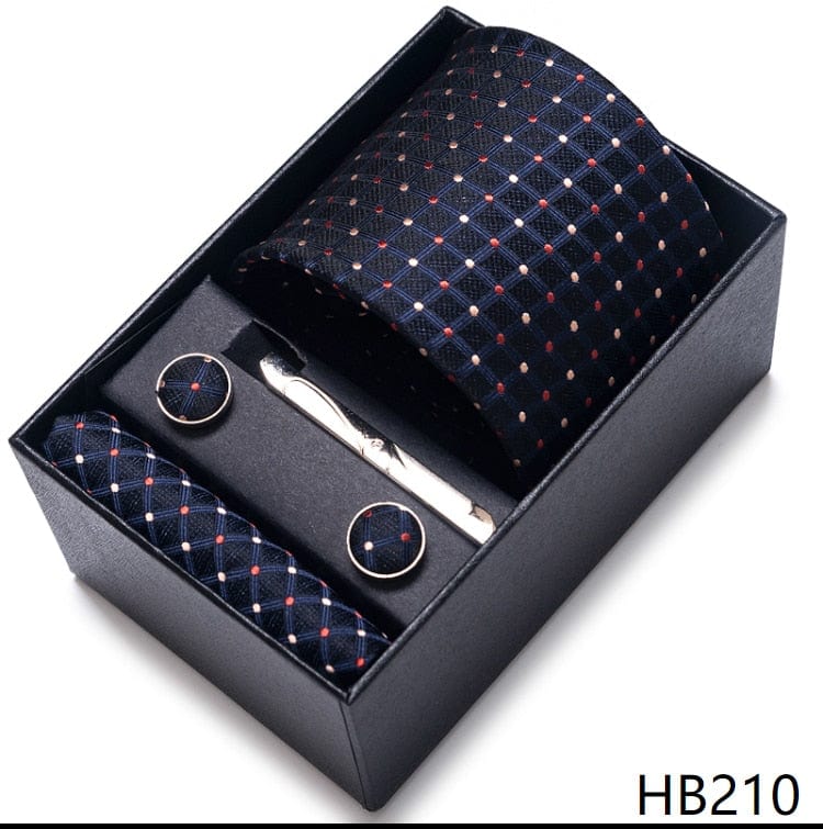 Men's Blue Gold Silk Tie, Handkerchief and Cufflink Set