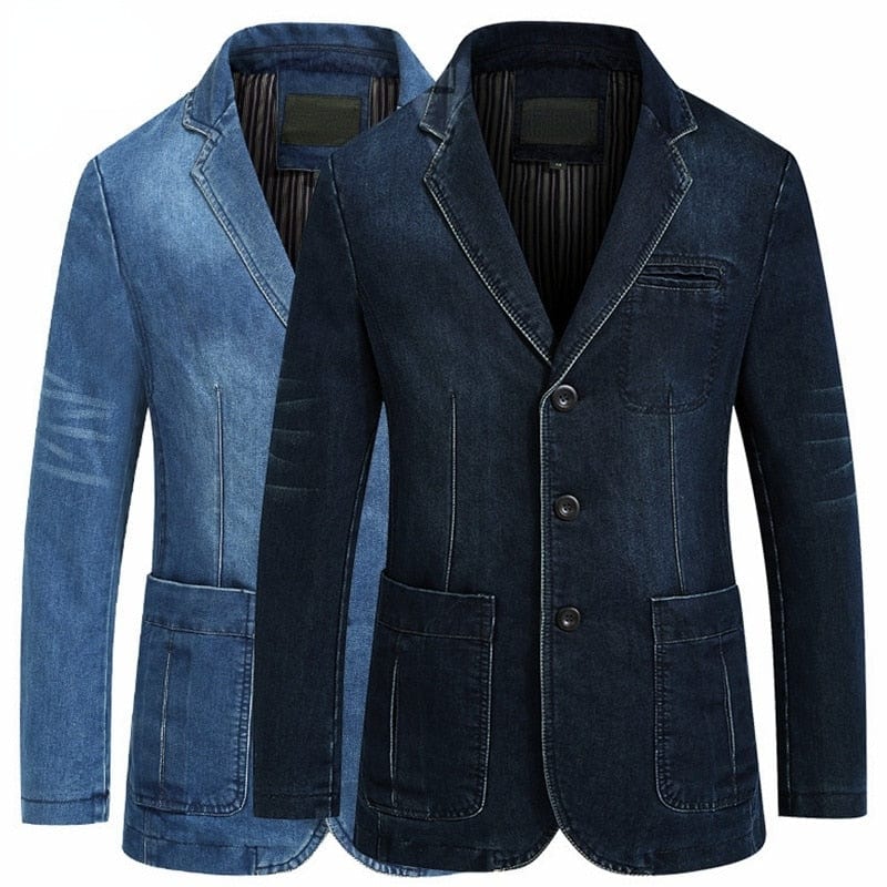 Men's Casual Denim Slim Single-Breasted Blazer Jacket