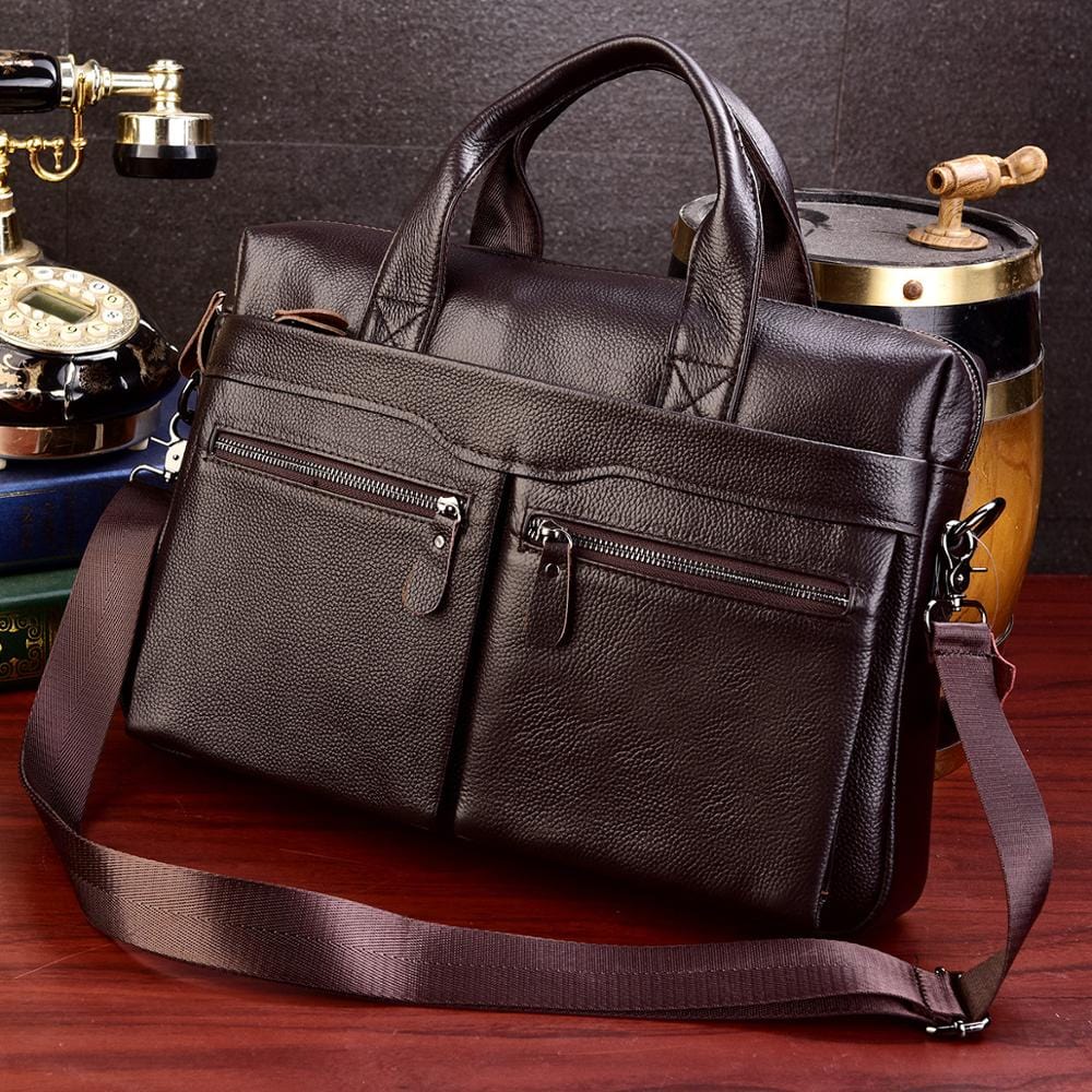 Men's Genuine Leather Laptop Briefcase Messenger Bag