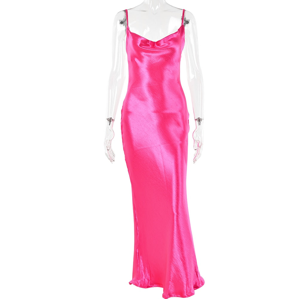 Women's Satin Lace-Up Backless Trumpet Long Party Dress