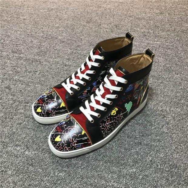 Men's and Women's Red Bottom High-Top Leather Winter Sneakers