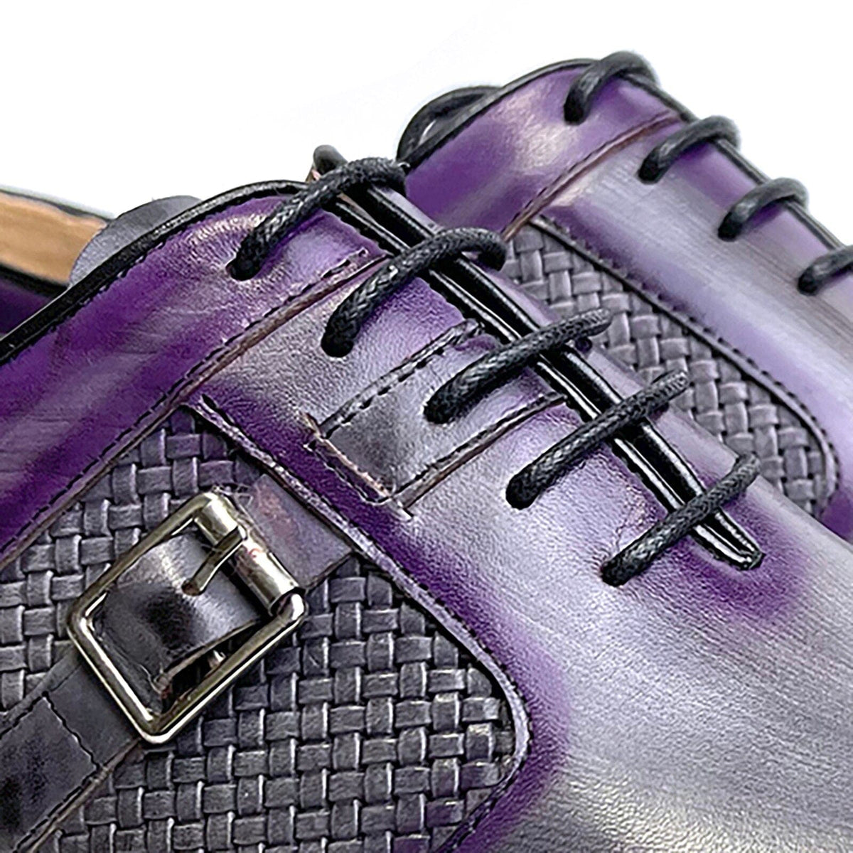 Men's Purple Mixed-Color Leather Pointed Brogue Oxford Dress Shoes
