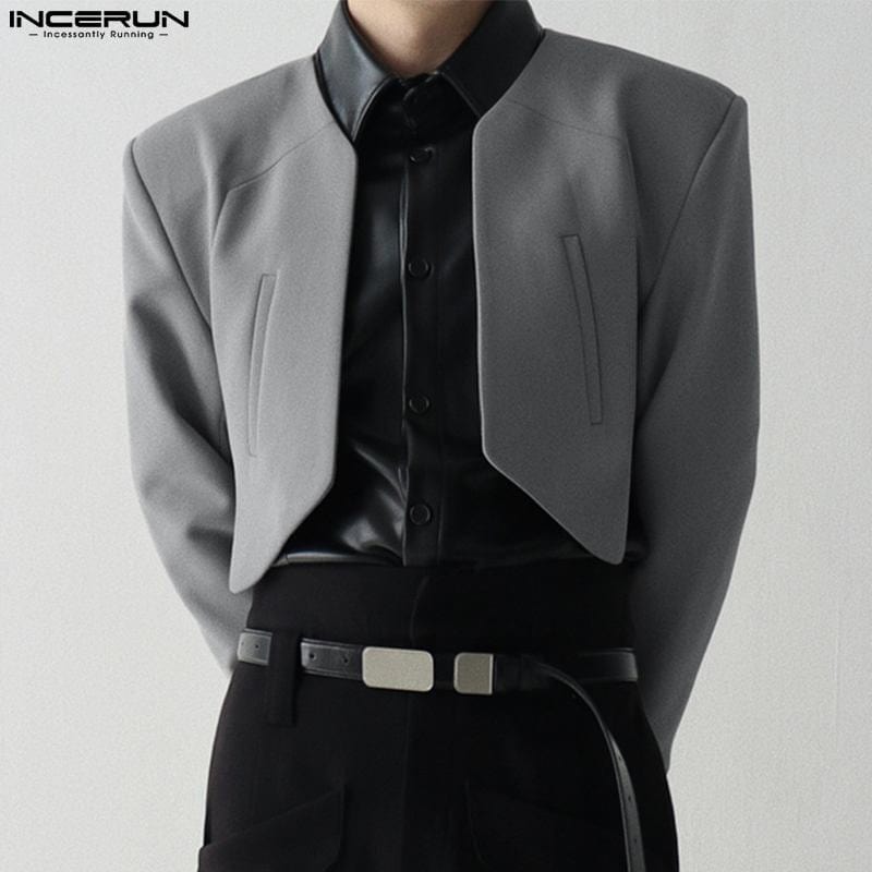 Men's Solid Open Stitch Irregular Thin Crop Blazer Streetwear S-5XL