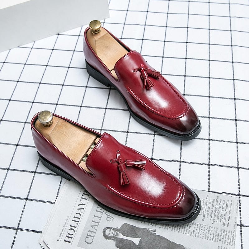 Men's Red PU Leather Tassel Wedding Loafers