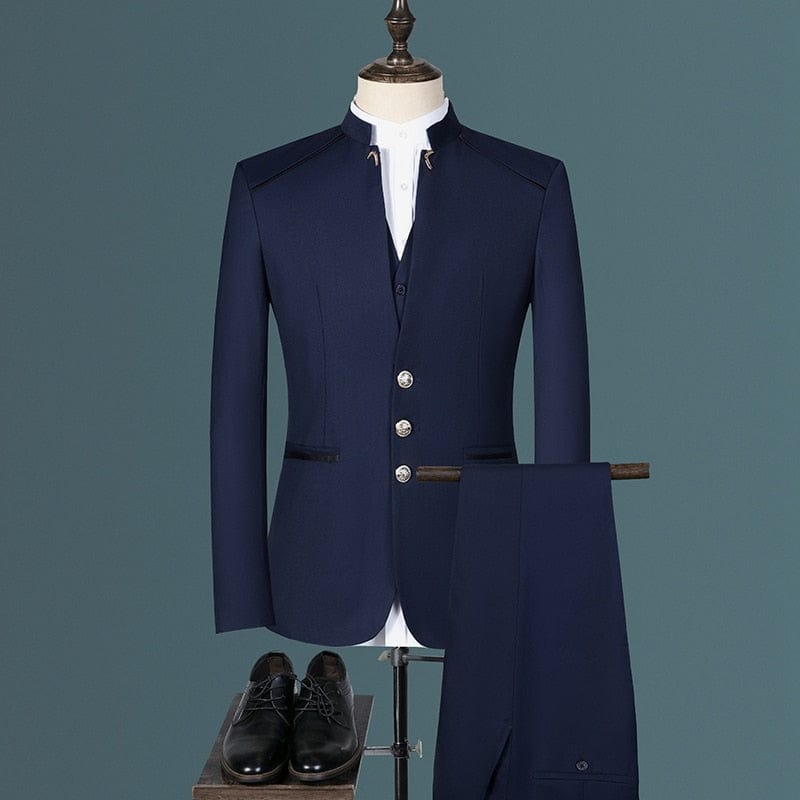 Men's Slim Stand-Collar Jacket, Vest, and Trousers Suit
