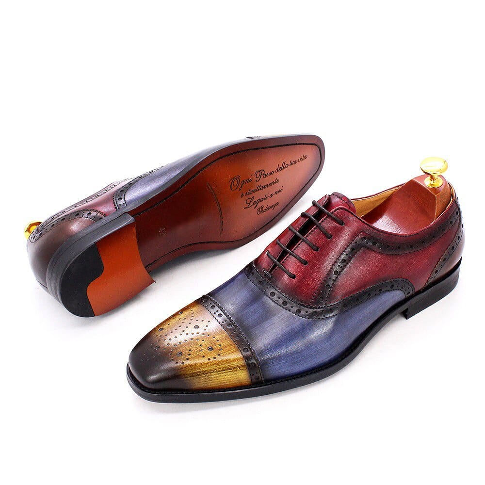 Men's Handmade Calf Leather Cap Toe Oxford Brogue Dress Shoes