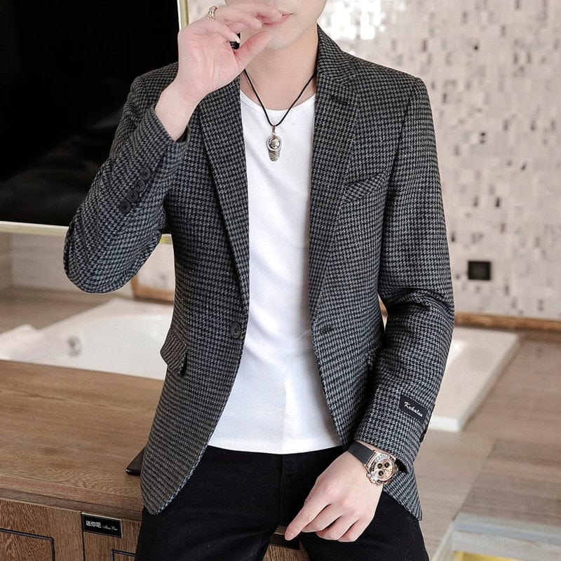 Men's Plaid Print Slim Fit Blazer Coat