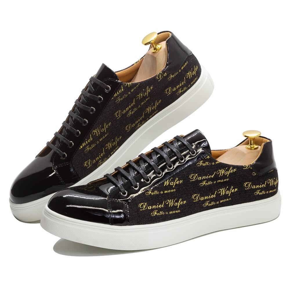Men's Patent Leather Lace-Up Casual Flat Sneakers