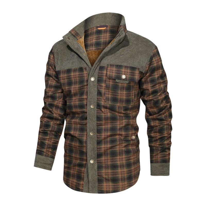 Men's Flannel Shirt Style Fleece Hooded Winter Jacket